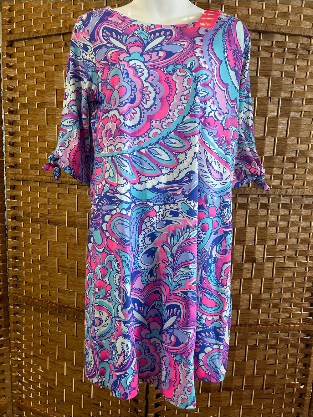 🦩🏖️☀️ Lilly Pulitzer Preston Dress Pink Tropics Tie Sleeve Shift Resort NWT M